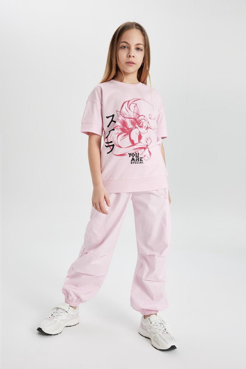 DeFacto Pink Girl Girl Parachute Cargo Cotton Trousers Casual - Image 3